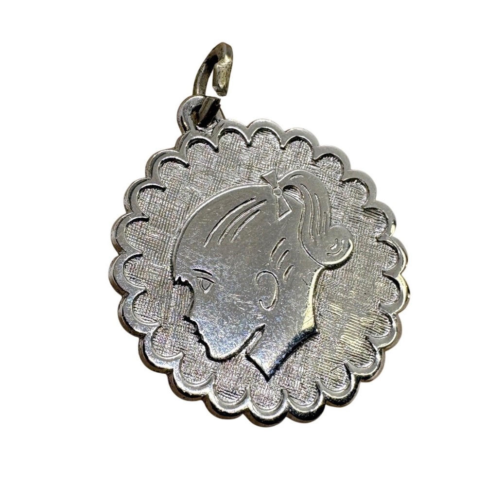 Vintage Beau Sterling Silver Girl Silhouette Charm Pendant Engraved Erin 1981